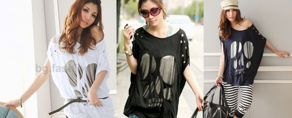 Women's Cool Skull Skeleton Hollow Destruction Batwing Sleev