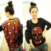 WOMEN PUNK SKULL PRINTING LONG-SLEEVE T-SHIRT