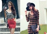 Fashionable Classic Plaid Long T-shirt Black & White